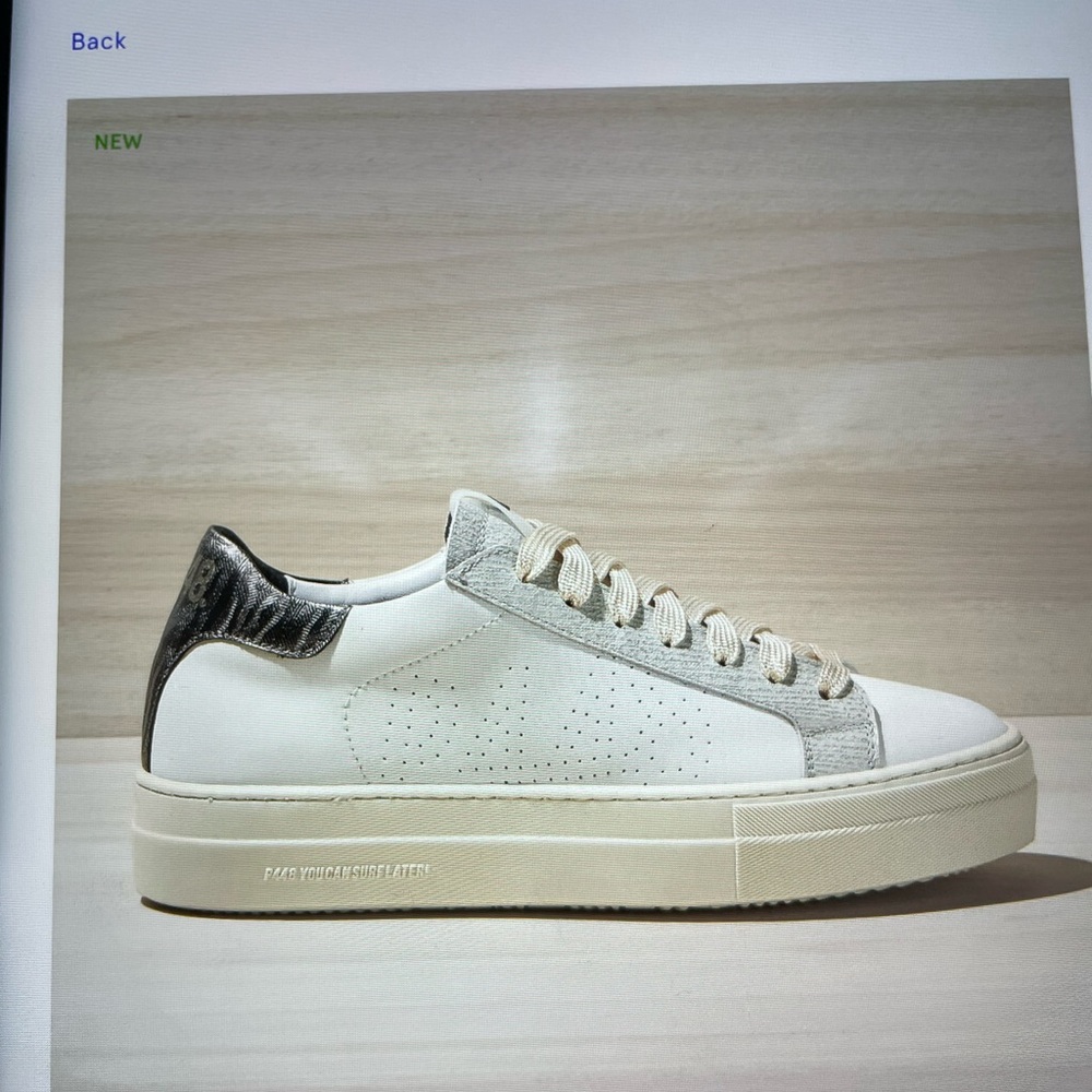 P448 Women's Low-Top Sneakers in White with Silver Heel leather casual luxury